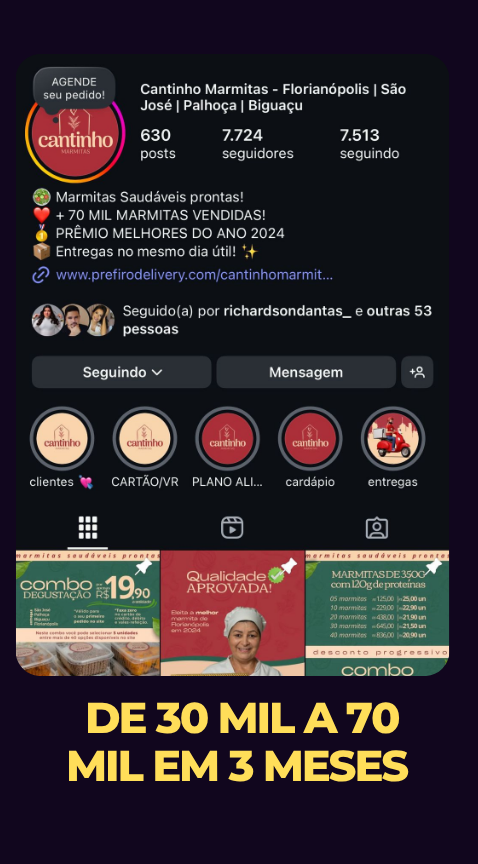 Cantinho Marmitas: de 30 mil a 70 mil em 3 meses