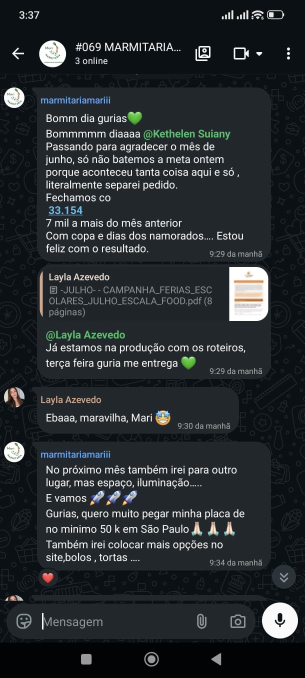Depoimento de cliente no WhatsApp sobre aumento de faturamento